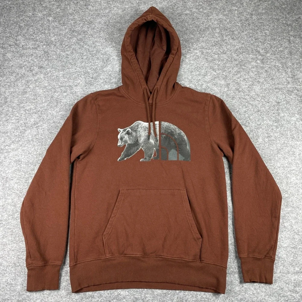 The North Face Hoodie Mens S Brown Grizzly Bear Half Dome Pullover Sweatshirt